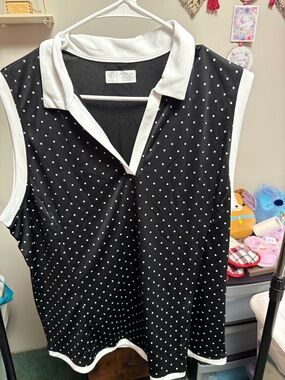 Hogan Black Polka Dot Sleeveless Polo with White Trim